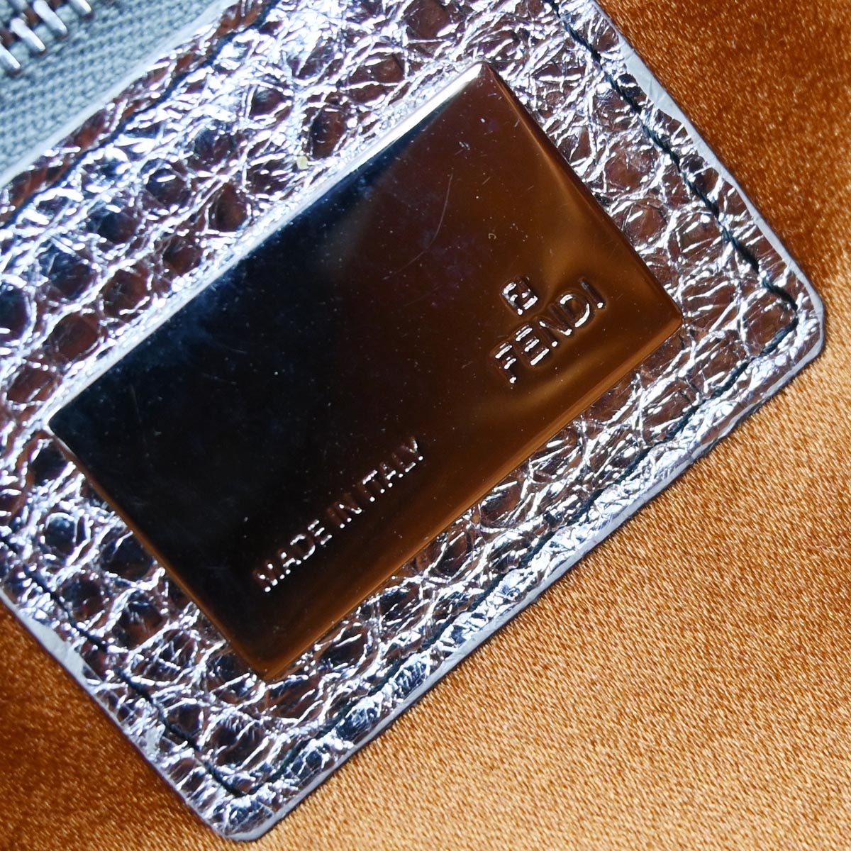 Fendi * Silver Rhinestone Python Baguette Handbag