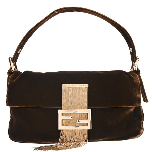 Fendi Brown Velvet Baguette Handbag