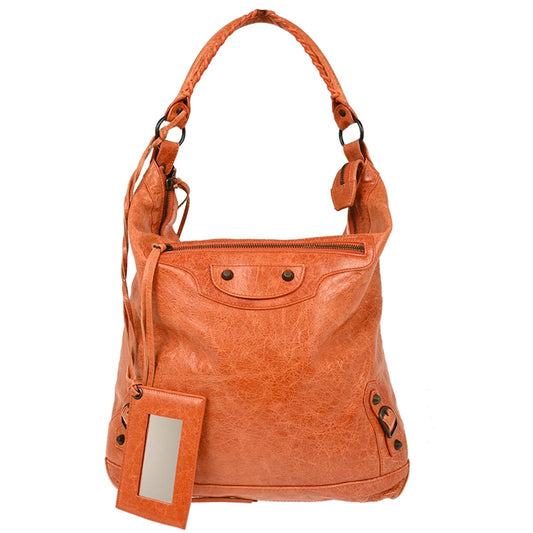 Balenciaga Orange Lambskin The Day Handbag
