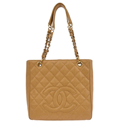 Chanel 2003-2004 Beige Caviar Petite Shopping Tote PST Chain Handbag