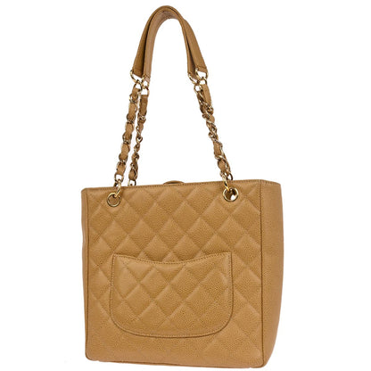 Chanel 2003-2004 Beige Caviar Petite Shopping Tote PST Chain Handbag