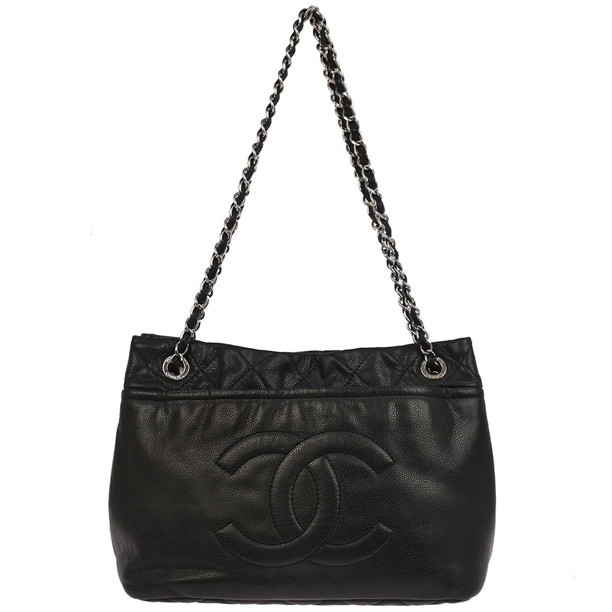 Chanel 2009-2010 Black Caviar Skin Tote Chain Shoulder Bag