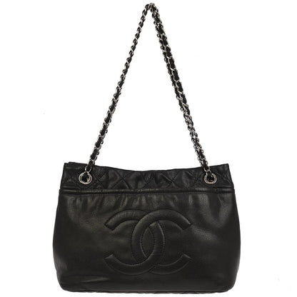 Chanel 2009-2010 Black Caviar Skin Tote Chain Shoulder Bag