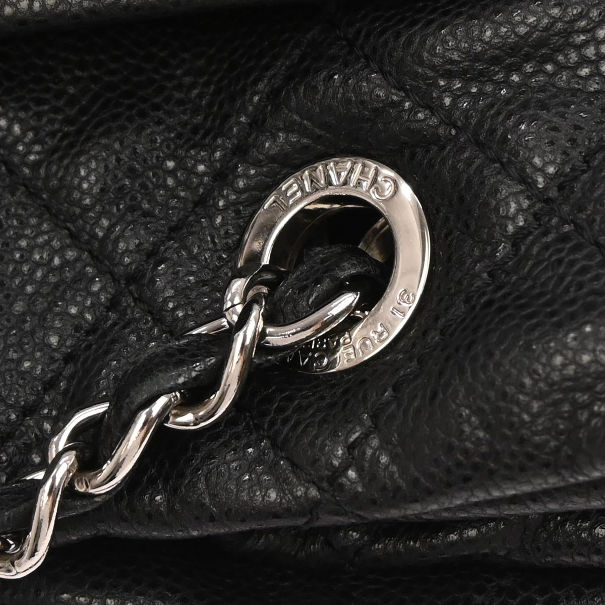 Chanel 2009-2010 Black Caviar Skin Tote Chain Shoulder Bag