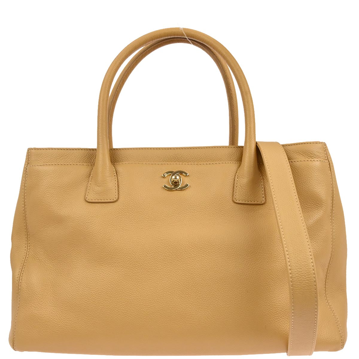 Chanel Beige Calfskin Executive Cerf Tote Bag 2way Shoulder Handbag