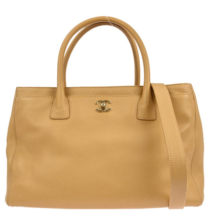 Chanel Beige Calfskin Executive Cerf Tote Bag 2way Shoulder Handbag
