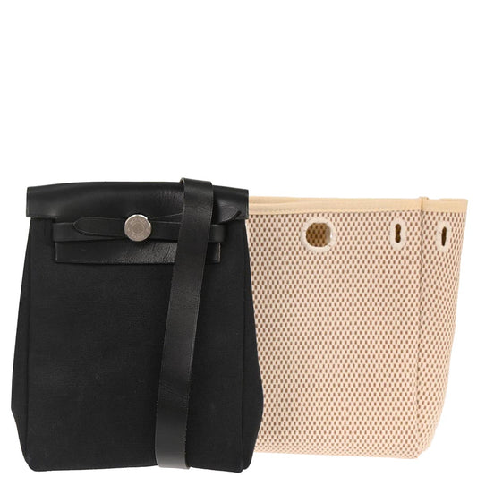 Hermes Black Natural Toile Officier GM Herbag TPM 2 in 1 Shoulder Bag