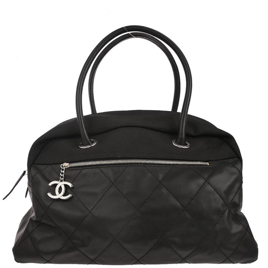 Chanel 2008-2009 Black Leather Paris-Biarritz Duffle Handbag