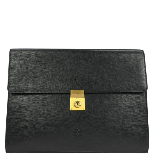 Loewe Black Leather Briefcase Clutch Bag
