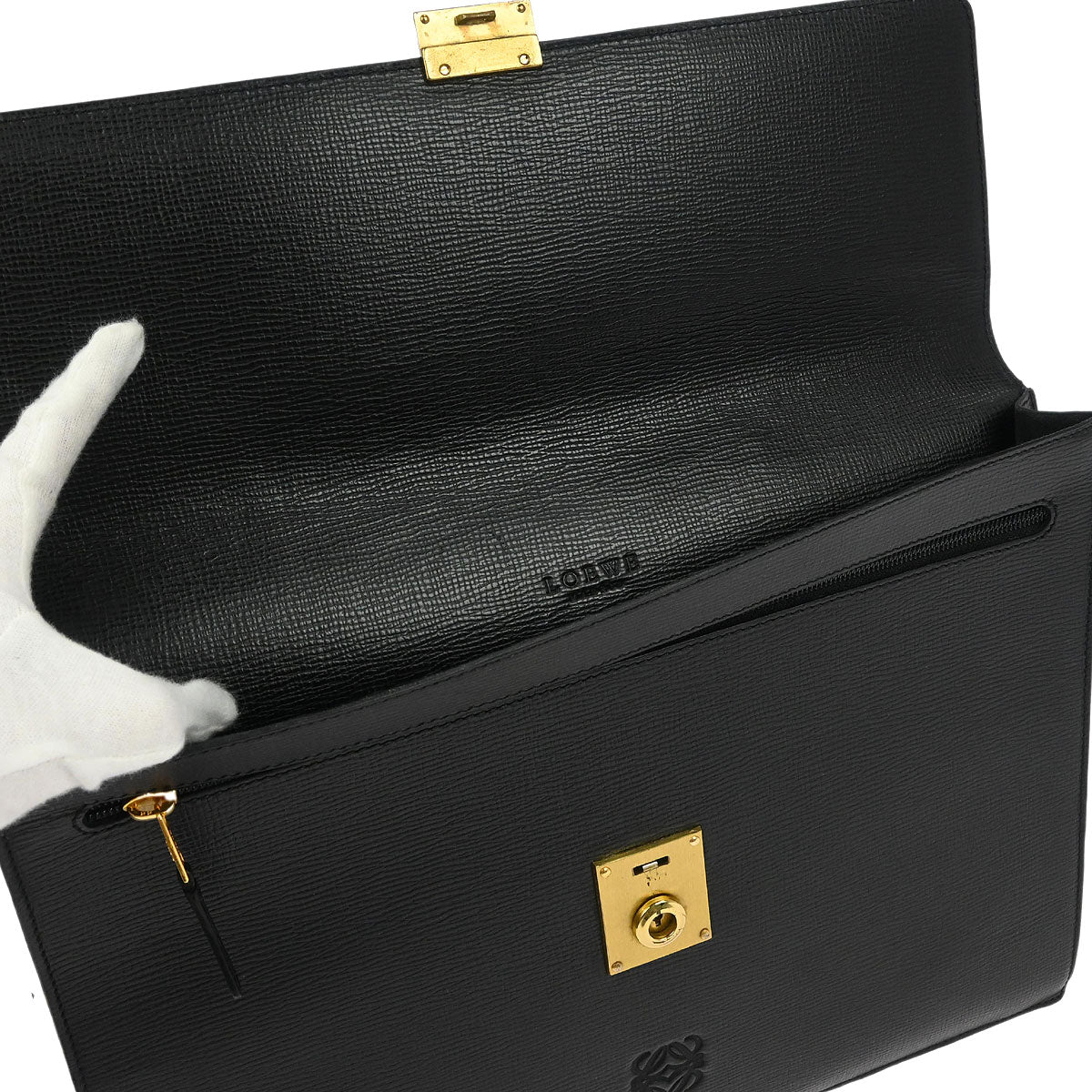 Loewe Black Leather Briefcase Clutch Bag