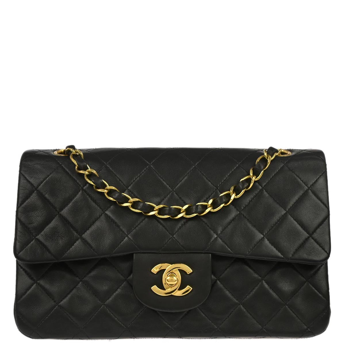 Chanel 1991-1994 Black Lambskin Small Classic Double Flap Shoulder Bag