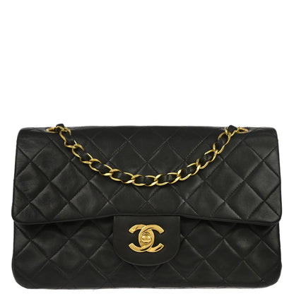 Chanel 1991-1994 Black Lambskin Small Classic Double Flap Shoulder Bag