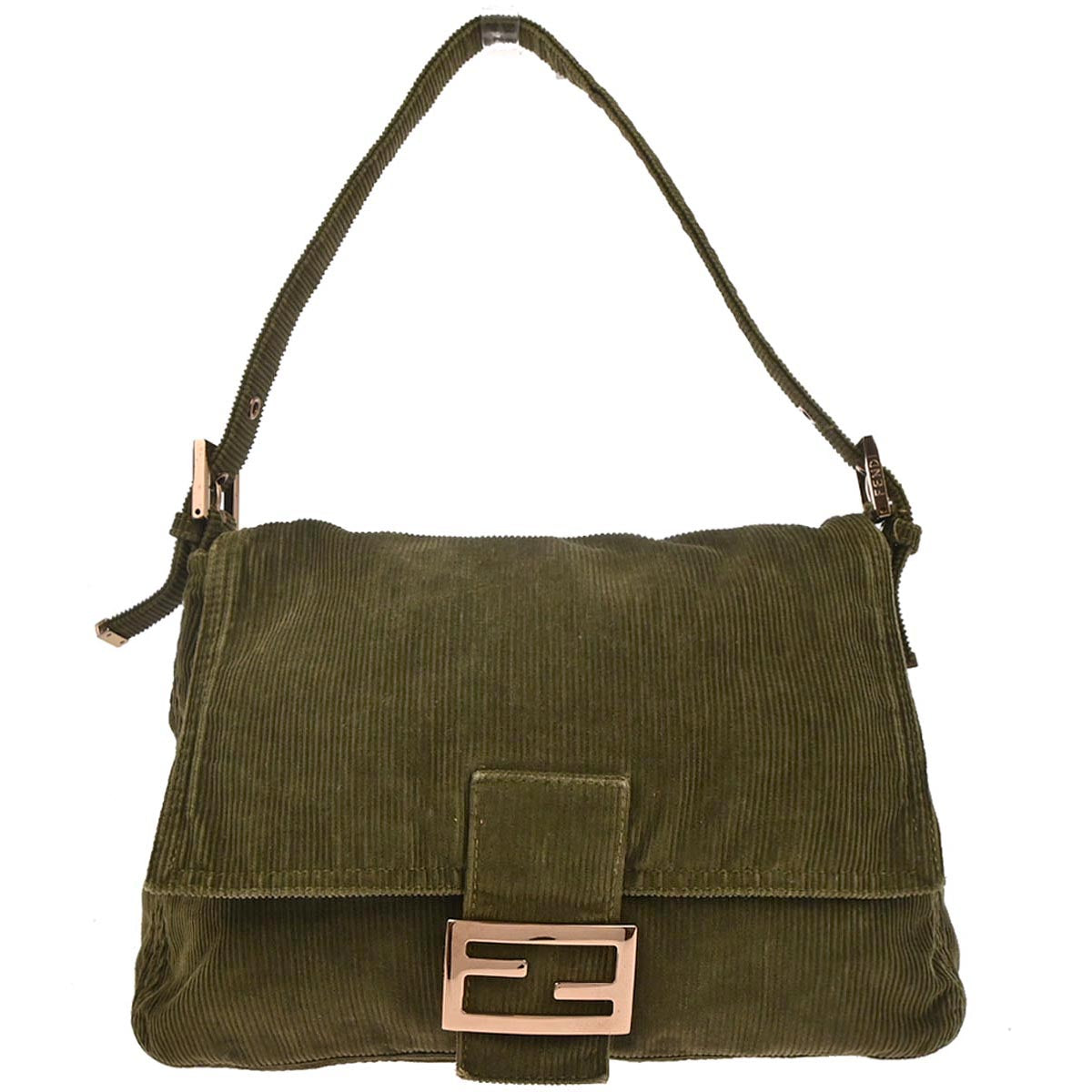 Fendi Dark Green Corduroy Mamma Baguette Handbag