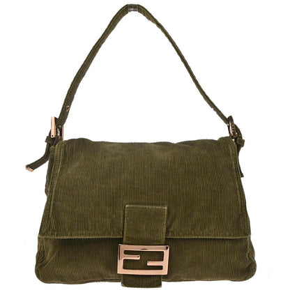 Fendi Dark Green Corduroy Mamma Baguette Handbag