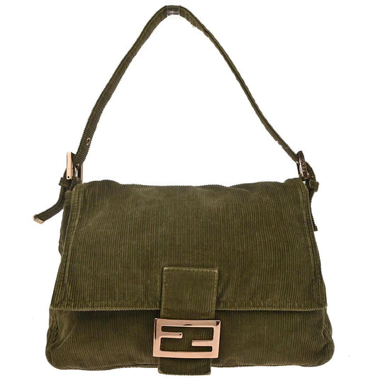 Fendi Dark Green Corduroy Mamma Baguette Handbag