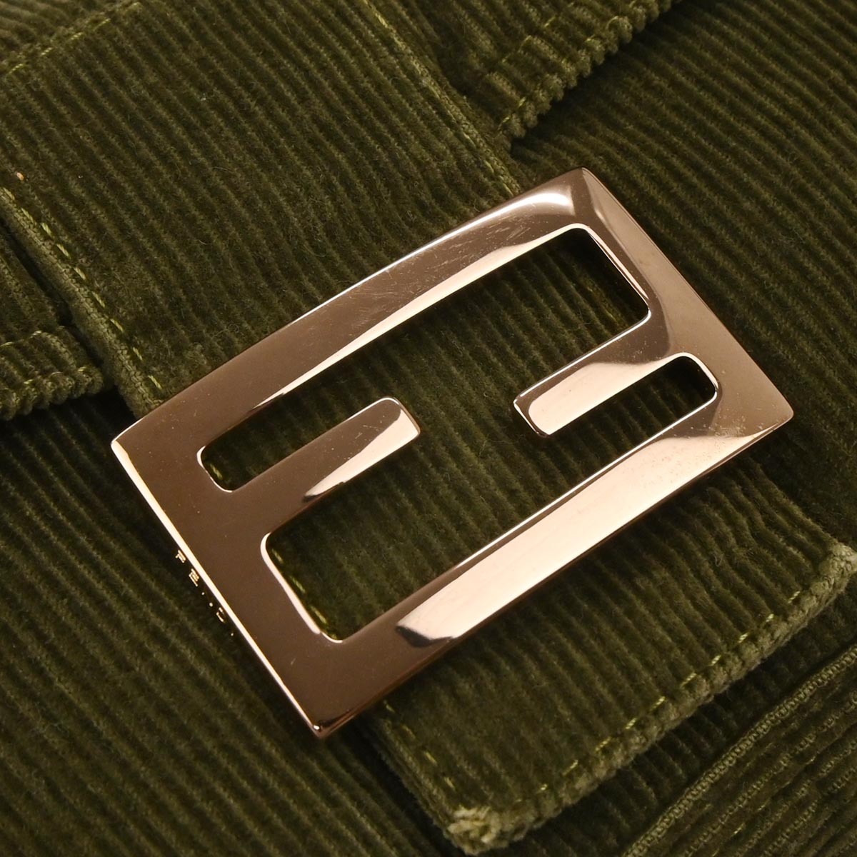 Fendi Dark Green Corduroy Mamma Baguette Handbag