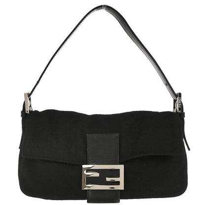 Fendi Black Wool Baguette Handbag