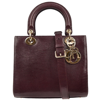 Christian Dior *Purple Lizard Medium Lady Dior 2way Shoulder Handbag
