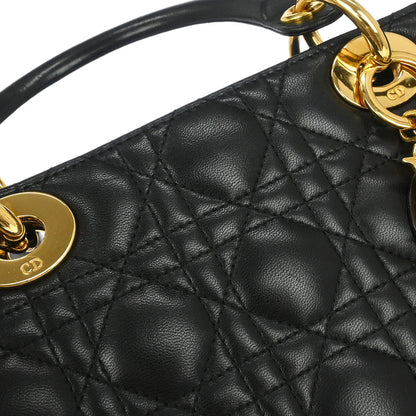 Christian Dior Black Lambskin Large Lady Dior Cannage 2way Shoulder Handbag