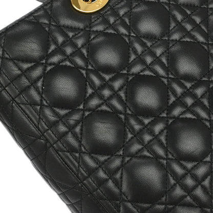 Christian Dior Black Lambskin Large Lady Dior Cannage 2way Shoulder Handbag