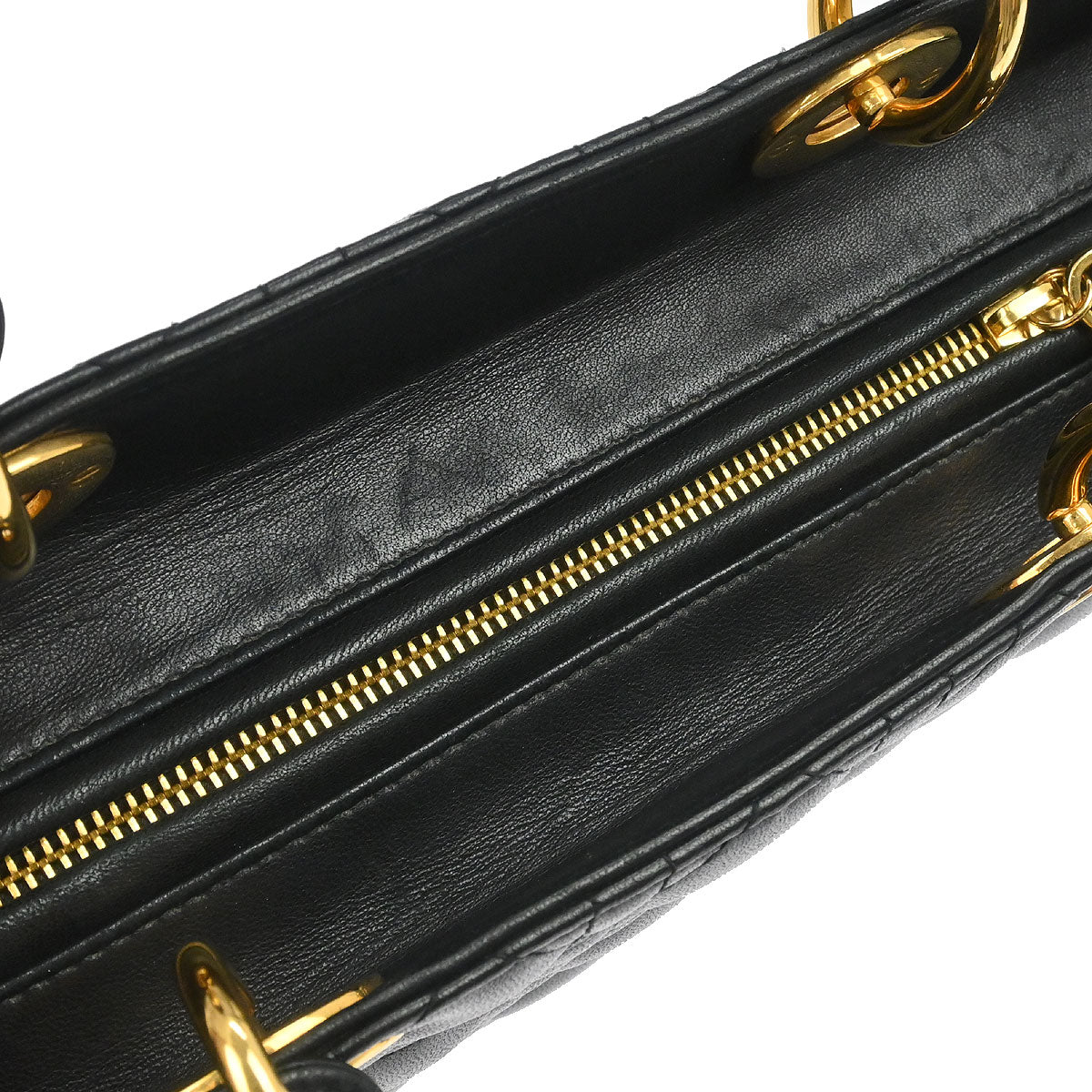 Christian Dior Black Lambskin Large Lady Dior Cannage 2way Shoulder Handbag