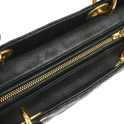 Christian Dior Black Lambskin Large Lady Dior Cannage 2way Shoulder Handbag