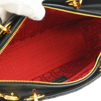 Christian Dior Black Lambskin Large Lady Dior Cannage 2way Shoulder Handbag