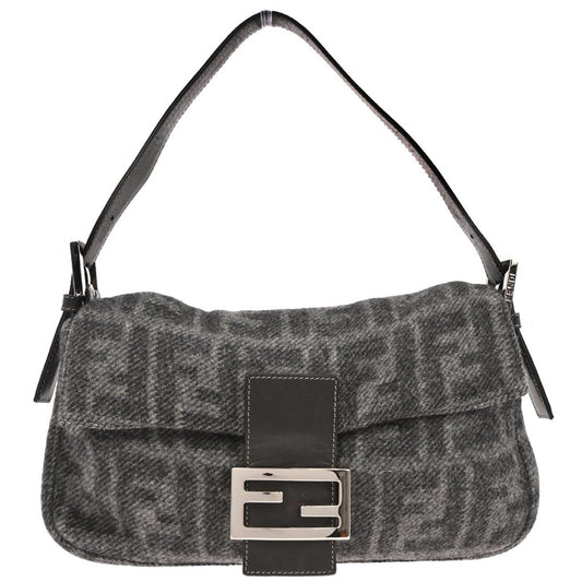 Fendi Gray Wool Zucca Baguette Handbag
