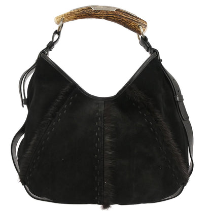 Yves Saint Laurent * Black Suede Medium Mombasa Hobo Handbag