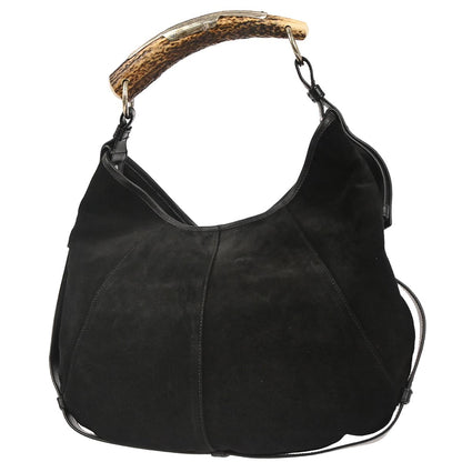 Yves Saint Laurent * Black Suede Medium Mombasa Hobo Handbag