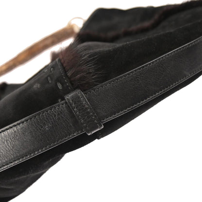 Yves Saint Laurent * Black Suede Medium Mombasa Hobo Handbag