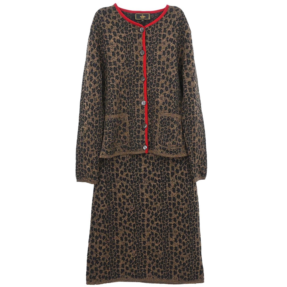 Fendi Setup Suit Cardigan Skirt Leopard Brown #42 #40