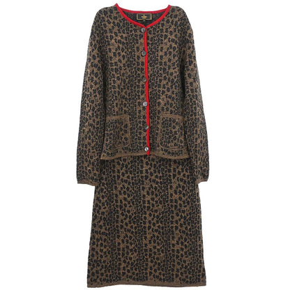 Fendi Setup Suit Cardigan Skirt Leopard Brown #42 #40