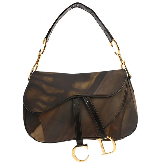 Christian Dior Brown Nylon Double Saddle Handbag