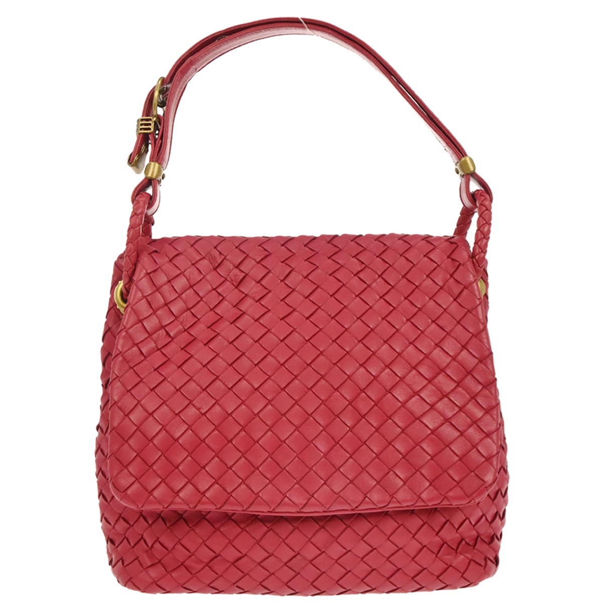 Bottega Veneta Red Lambskin Intrecciato Handbag