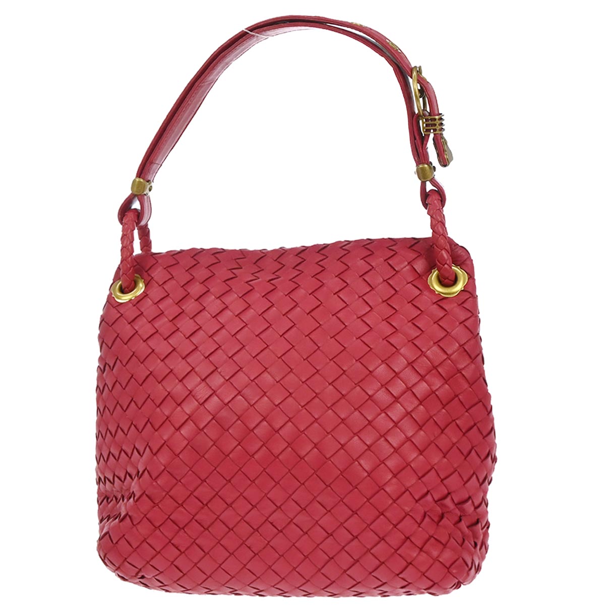 Bottega Veneta Red Lambskin Intrecciato Handbag