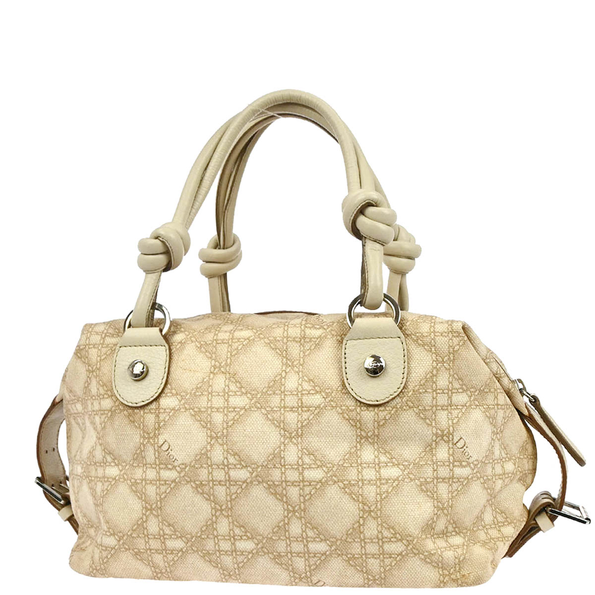 Christian Dior Beige Canvas Cannage Handbag