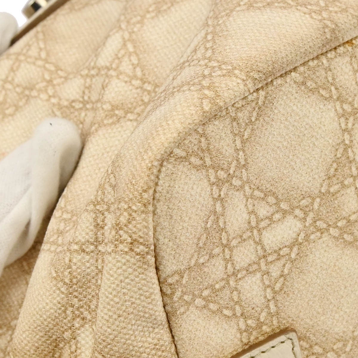Christian Dior Beige Canvas Cannage Handbag