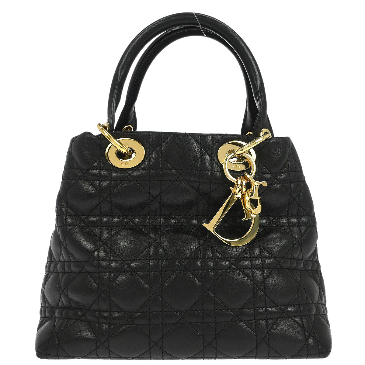 Christian Dior Black Lambskin Lady Dior Cannage Tote Handbag