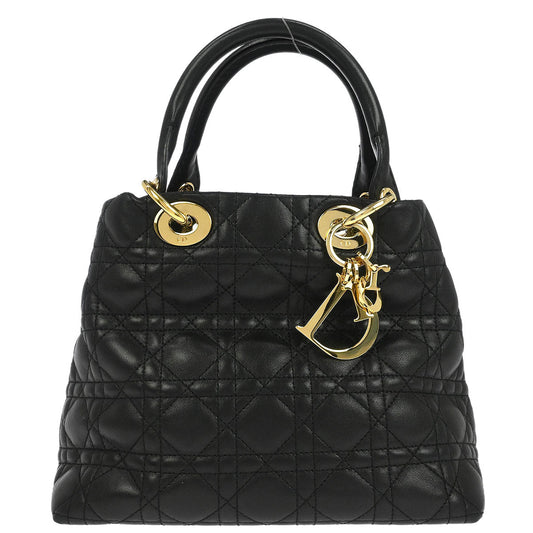Christian Dior Black Lambskin Lady Dior Cannage Tote Handbag