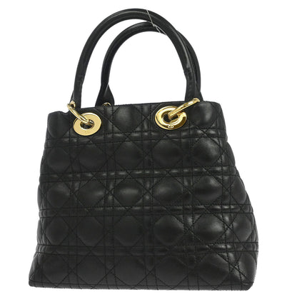 Christian Dior Black Lambskin Lady Dior Cannage Tote Handbag