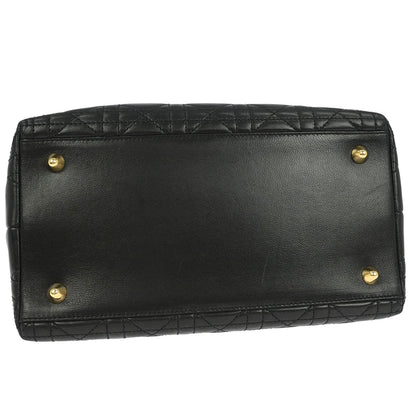 Christian Dior Black Lambskin Lady Dior Cannage Tote Handbag
