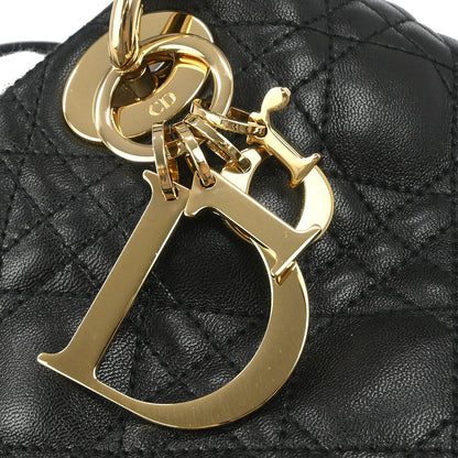 Christian Dior Black Lambskin Lady Dior Cannage Tote Handbag
