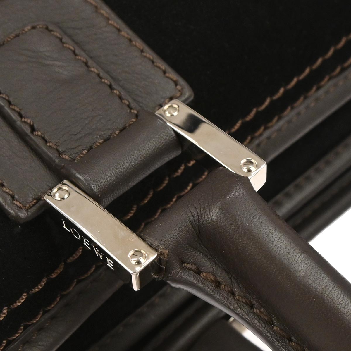 Loewe Black Suede Briefcase 2way Shoulder Handbag