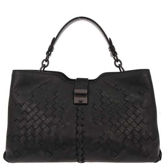 Bottega Veneta Black Leather Intrecciato Napoli Handbag