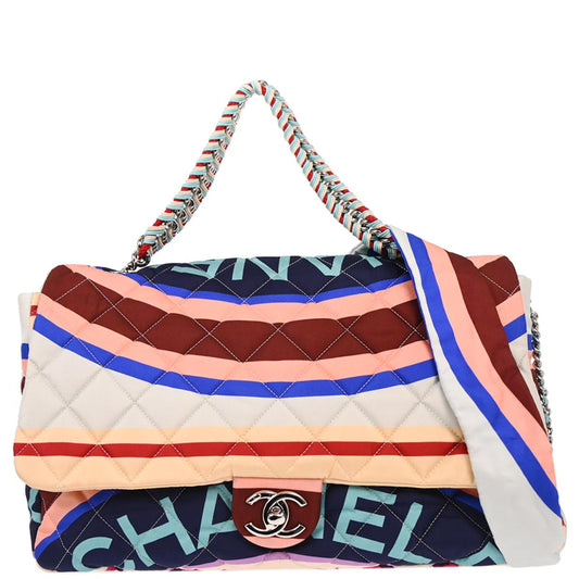 Chanel Multicolor Satin XXL Quilted Printed 2way Shoulder Handbag