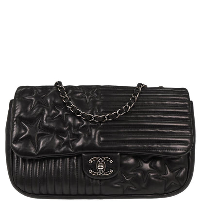 Chanel 2014 Black Lambskin Paris Dallas Stars and Stripes Flap Bag Shoulder Bag