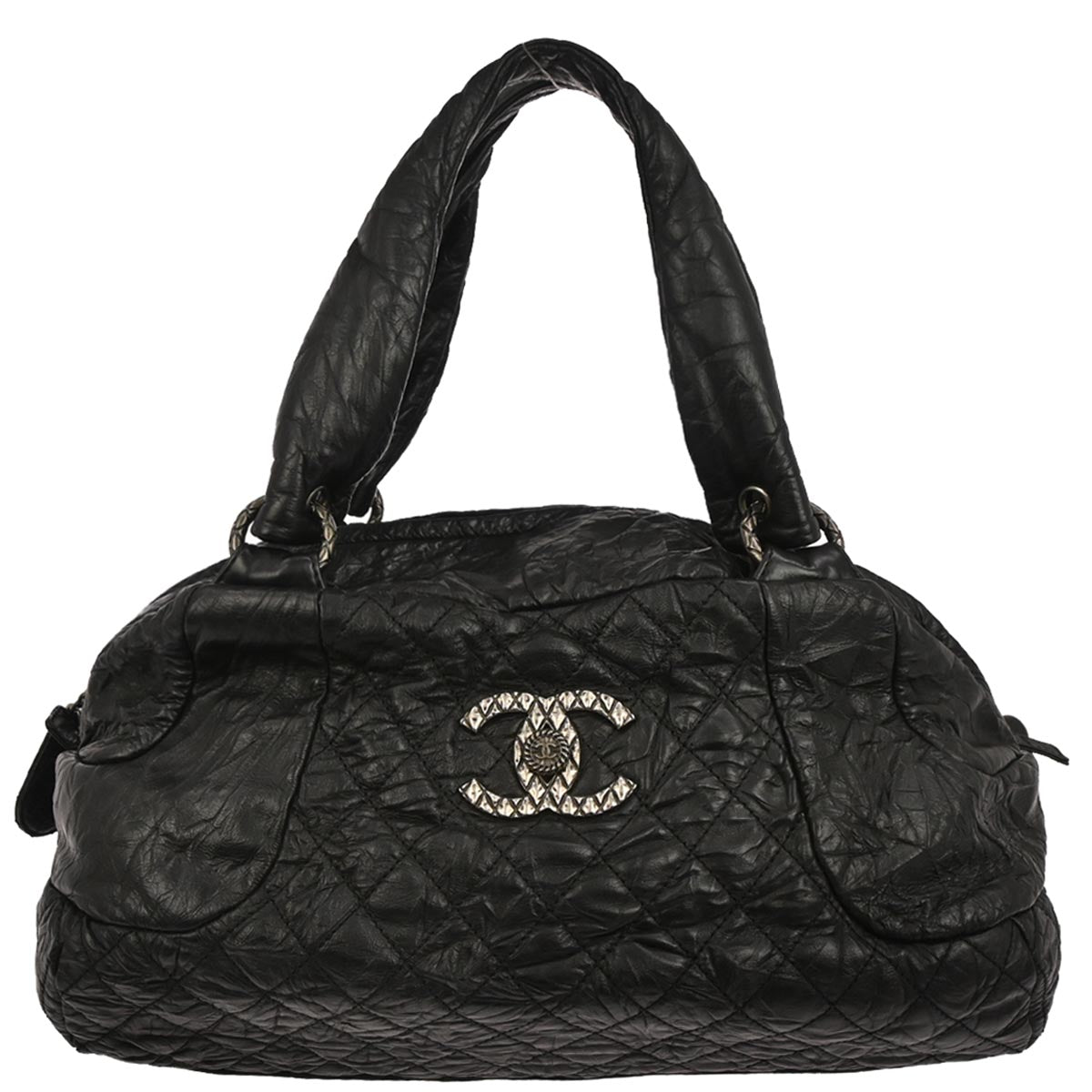 Chanel 2009-2010 Black Calfskin Coco Rider Bowling Bag Handbag