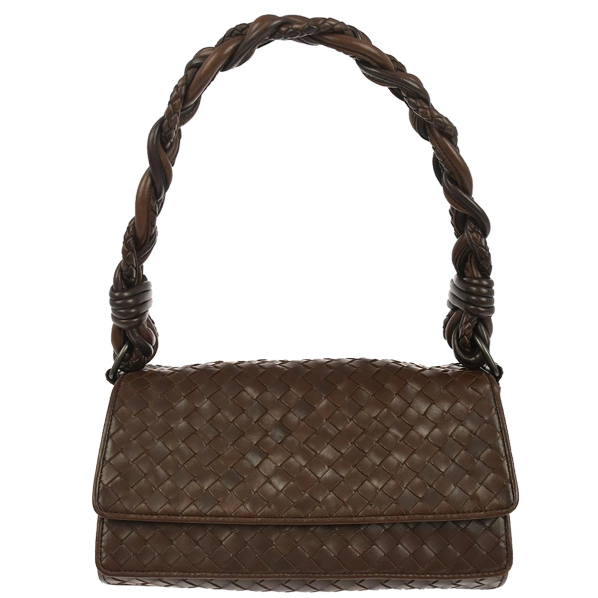 Bottega Veneta Brown Lambskin Intrecciato Handbag
