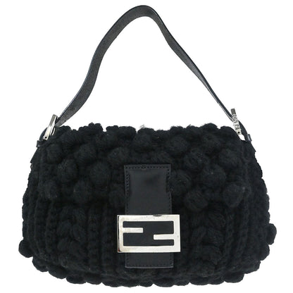 Fendi Black Wool Baguette Handbag